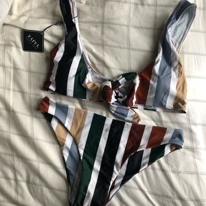 ZAFUL Colorful Striped Tie Front Bikini Set